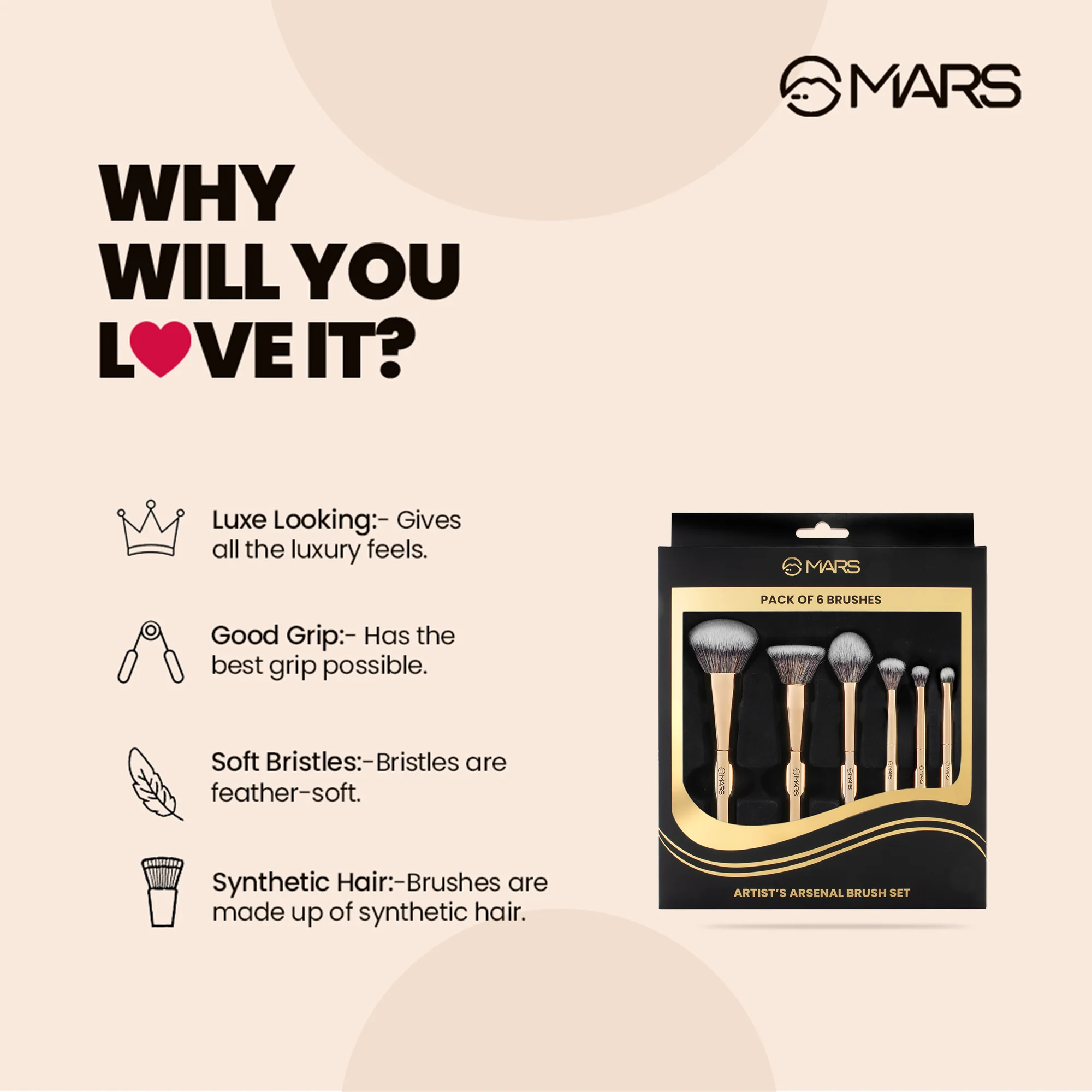 Artist's Arsenal Makeup Brush Set | Pack of 6 - Image 5
